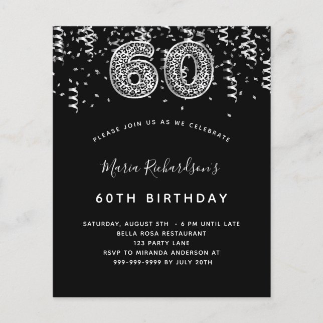 Budget 60th birthday black silver leopard party (Front)