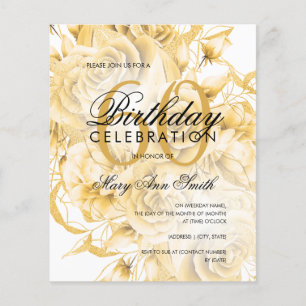 Budget 60th Birthday Floral Gold Invite Flyer