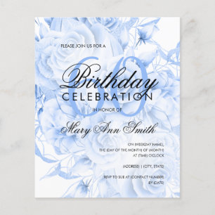 Budget 60th Birthday Floral Navy Blue Invite