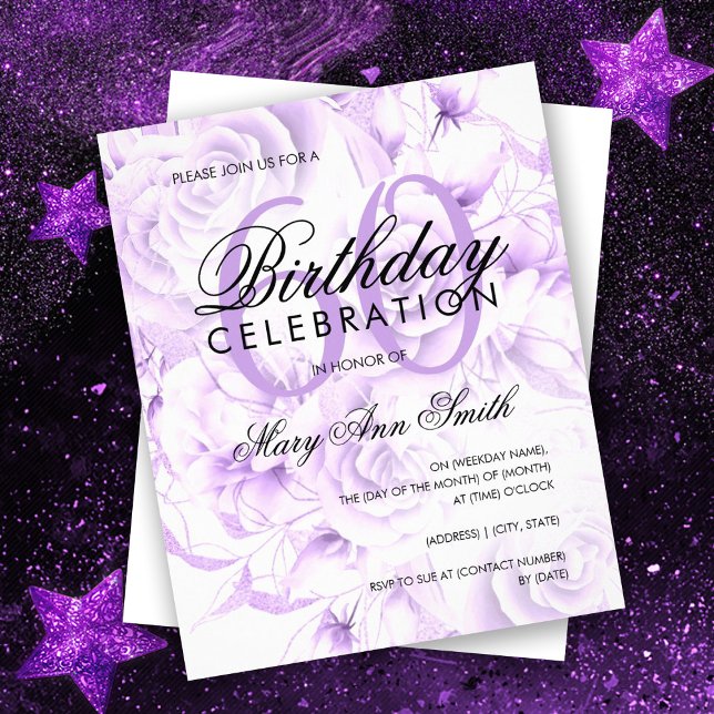 Budget 60th Birthday Floral Purple Invite Flyer (Creator Uploaded)