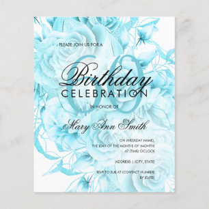Budget 60th Birthday Floral Teal Invite Flyer