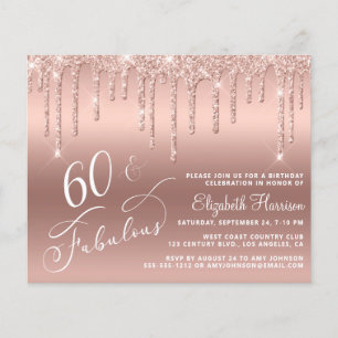 Budget 60th Birthday Glitter Rose Gold Invitation Flyer
