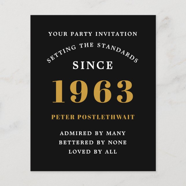 Budget 60th Birthday Invitation Black Gold 1963 Flyer (Front)