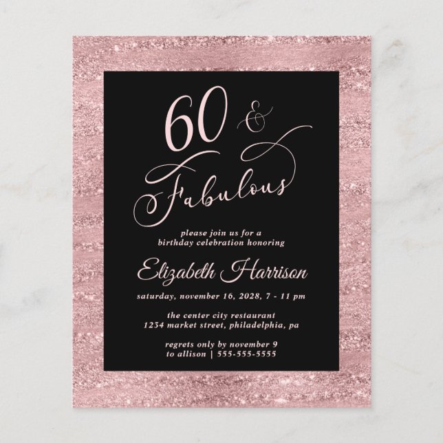 Budget 60th Birthday Party Elegant Rose Gold (Front)