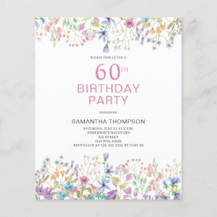Budget 60th Birthday Pink Floral Invitation Flyer