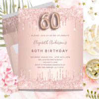 Budget 60th Birthday rose gold glitter pink drips