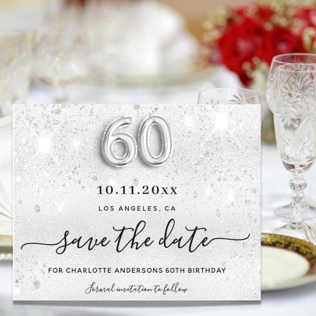 Budget 60th birthday silver glitter save the date (Creator Uploaded)