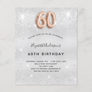 Budget 60th birthday silver rose gold invitation