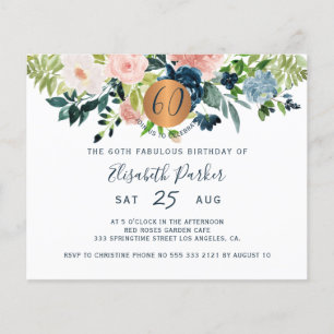 Budget 60th floral birthday party Invitation Flyer