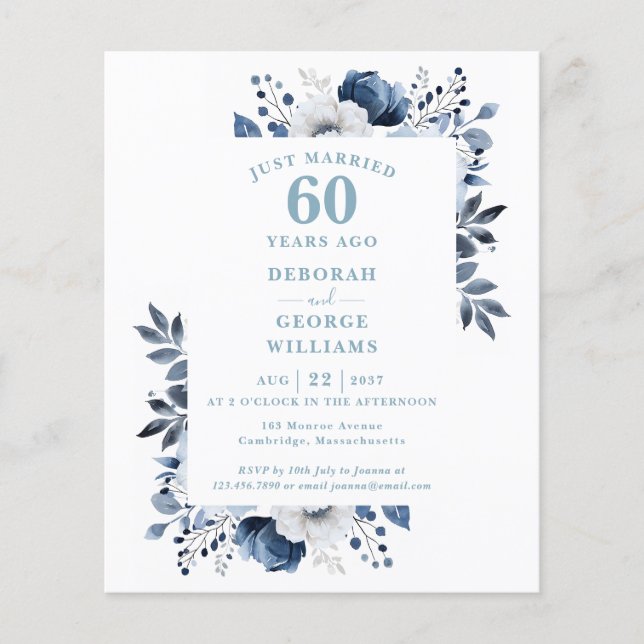 Budget 60th Wedding Anniversary Floral Invitation (Front)