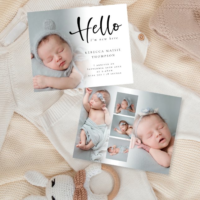 Budget 6 Photo Baby Girl Boy Hello Birth Announce (Creator Uploaded)