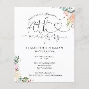 Budget 70th Anniversary Heart Floral Invitation