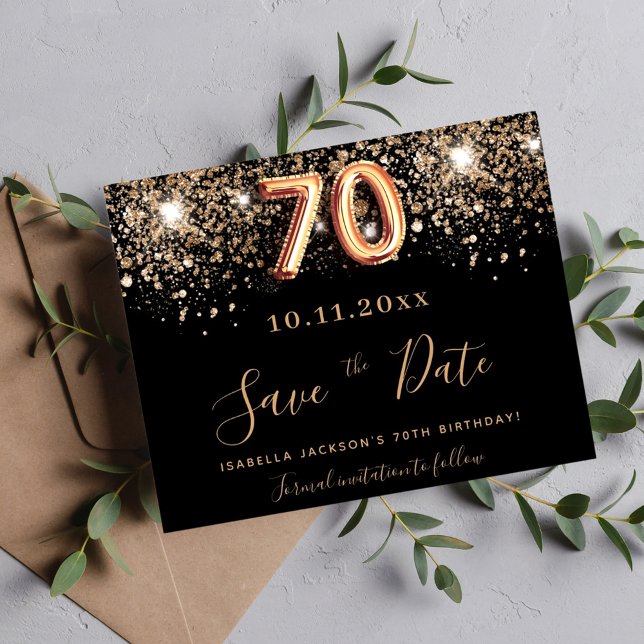 Budget 70th birthday black glitter save the date (Creator Uploaded)