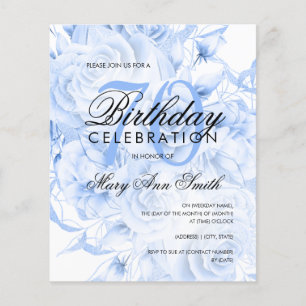 Budget 70th Birthday Floral Navy Blue Invite