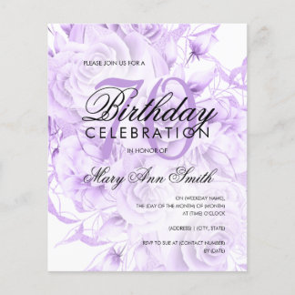 Budget 70th Birthday Floral Purple Invite