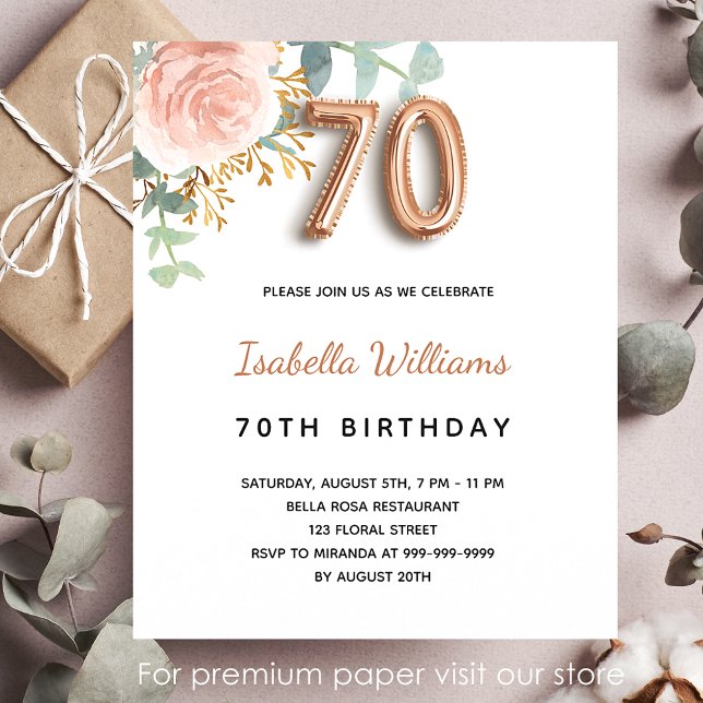 Budget 70th birthday floral rose gold eucalyptus (Creator Uploaded)