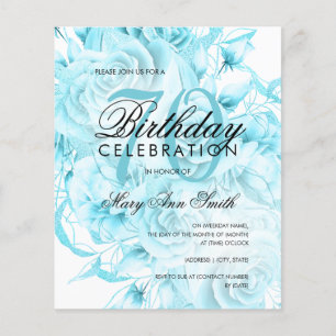 Budget 70th Birthday Floral Teal Invite  Flyer
