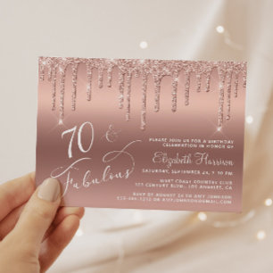 Budget 70th Birthday Glitter Rose Gold Invitation