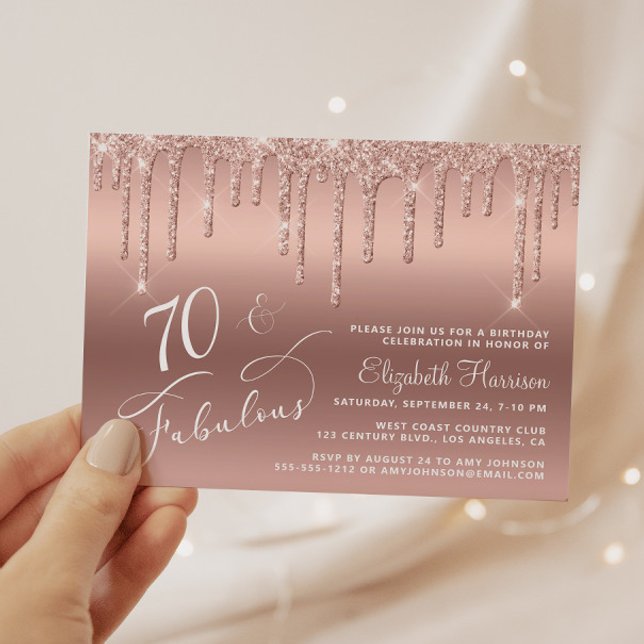 Budget 70th Birthday Glitter Rose Gold Invitation (Creator Uploaded)