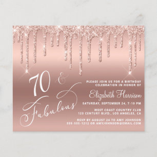 Budget 70th Birthday Glitter Rose Gold Invitation Flyer
