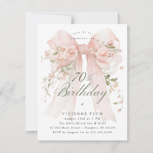 BUDGET 70th Birthday Party Elegant Pink Floral Invitation