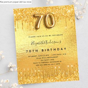 Budget 70th birthday party gold glitter invitation