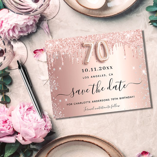 Budget 70th birthday rose glitter save the date (Creator Uploaded)