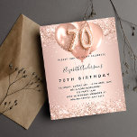 Budget 70th birthday rose gold balloons invitation<br><div class="desc">For an elegant 70th birthday.  A rose gold faux metallic looking background. Decorated with rose gold,  pink faux glitte,  sparkles and balloons.  Personalise and add a name,  and party details. The name is written with a hand lettered style script,  number 70 with balloon style fonts.</div>