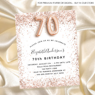 Budget 70th birthday rose gold white invitation