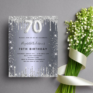 Budget 70th birthday silver glitter invitation