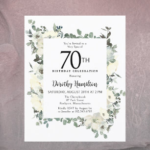 Budget 70th Birthday White Floral Invitation