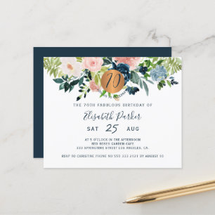 Budget 70th floral birthday party Invitation