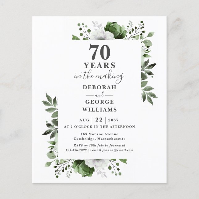 Budget 70th Wedding Anniversary Floral Invite (Front)