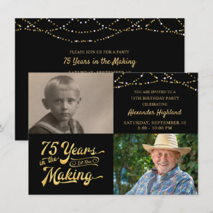 Budget 75th Birthday 2 Photos Retro Invitation