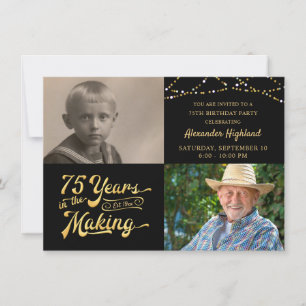 Budget 75th Birthday 2 Photos Retro Invitation