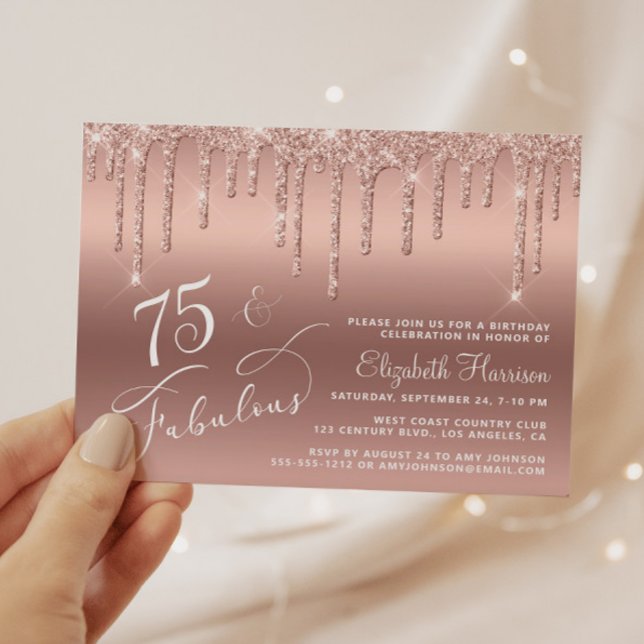 Budget 75th Birthday Rose Gold Glitter Invitation (Creator Uploaded)