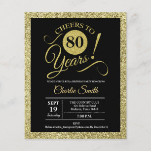 Budget 80th Birthday - Black Gold ANY AGE Invite Flyer