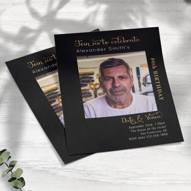 Budget 80th Birthday Black Invitation Flyer (Creator Uploaded)