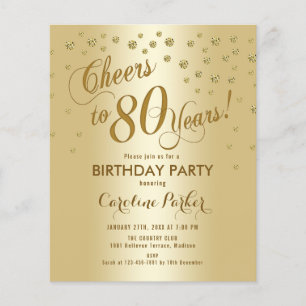 Budget 80th Birthday Party - Gold Invite Flyer