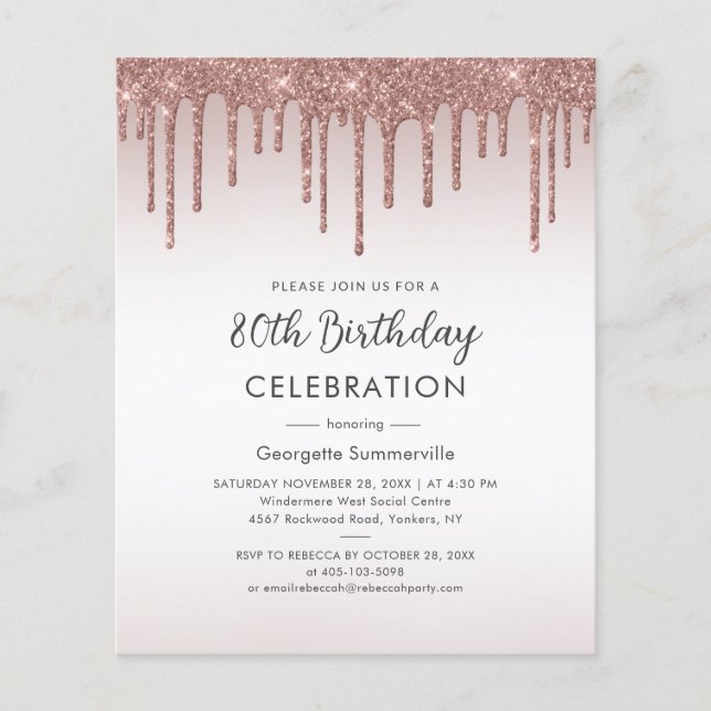 Budget 80th Birthday Party Rose Gold Invitation (Front)