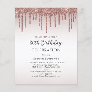 Budget 80th Birthday Party Rose Gold Invitation