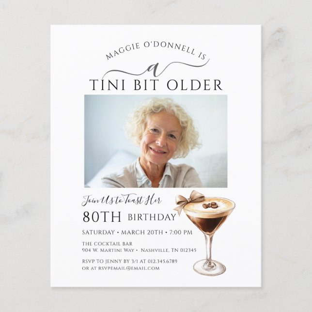 BUDGET 80th Birthday Photo Martini Invitation (Front)
