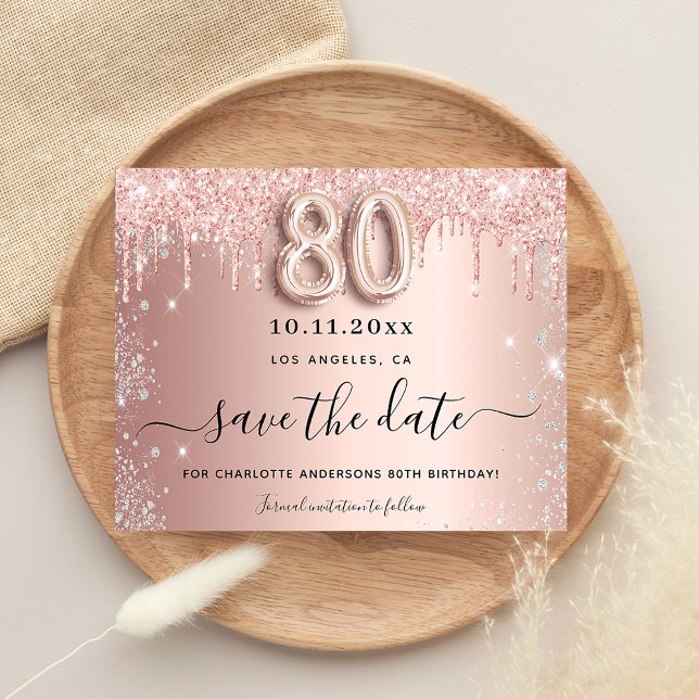 Budget 80th birthday rose glitter save the date (Creator Uploaded)