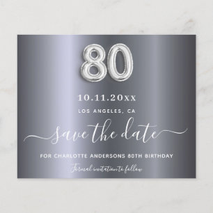 Budget 80th birthday silver metal save the date