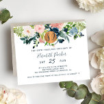 Budget 80th floral birthday party Invitation<br><div class="desc">Peach cream, blush pink, ivory and navy blue bohemian pastel flowers bouquets with sage green greenery foliage and a round faux metallic gold copper glitter circle making a modern glam horizontal feminine milestone eightieth eighty and fabulous / any age birthday party invitation with a trendy chic fully editable typography script....</div>