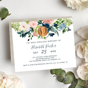 Budget 80th floral birthday party Invitation