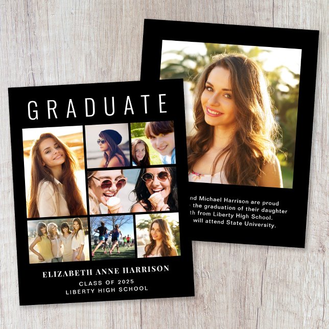 Budget 8 Photo Black Graduation Announcement (Creator Uploaded)