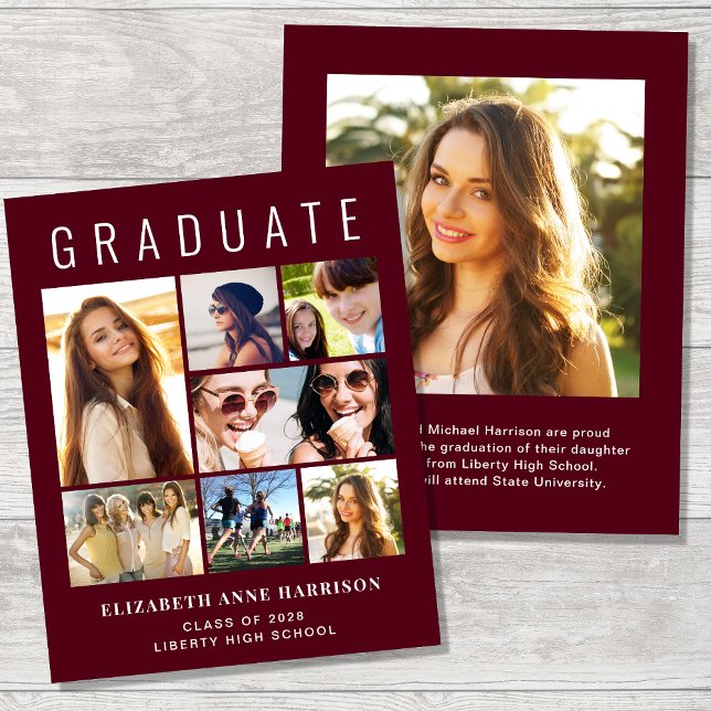 Budget 8 Photo Burgundy Graduation Announcement (Creator Uploaded)