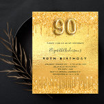 Budget 90th birthday party gold glitter invitation<br><div class="desc">A modern, stylish and glamourous invitation for a 90th birthday party. A faux gold metallic looking background with faux glitter drips, paint dripping look. The name is written with a modern hand lettered style script. Personalise and add your party details. Number 90 is written with a balloon style font, script....</div>