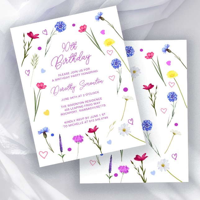 BUDGET 90th Birthday Party Wildflower Invitation (Creator Uploaded)